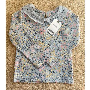 UK BRAND NEXT Broderie Collared Floral Periwinkle Girls Blouse Top Sz 12-18 mths
